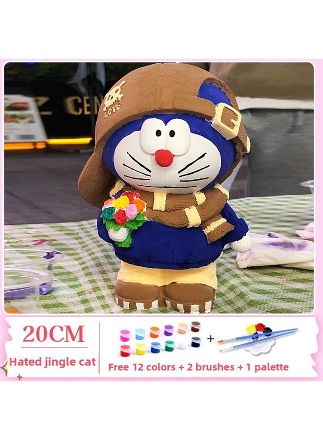 Tyro Altman Gypsum Doll Diy Painted Kindergarten Stall Sailor Graffiti Toys Gypsum Doll Wholesale-Color:Net Red [True Gypsum] Hat Doraemon-Send Colored Suit