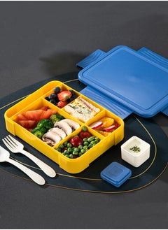 HOMESTAR 6 Compartments PP Sandwich Lunch Box Kids Fruit Salad Bento Box BPA-Free Leakproof Food Storage Container for Students Toddlers Children Navy/Yellow  - Image 2