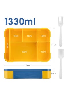HOMESTAR 6 Compartments PP Sandwich Lunch Box Kids Fruit Salad Bento Box BPA-Free Leakproof Food Storage Container for Students Toddlers Children Navy/Yellow  - Image 4