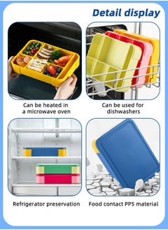 HOMESTAR 6 Compartments PP Sandwich Lunch Box Kids Fruit Salad Bento Box BPA-Free Leakproof Food Storage Container for Students Toddlers Children Navy/Yellow  - Image 5