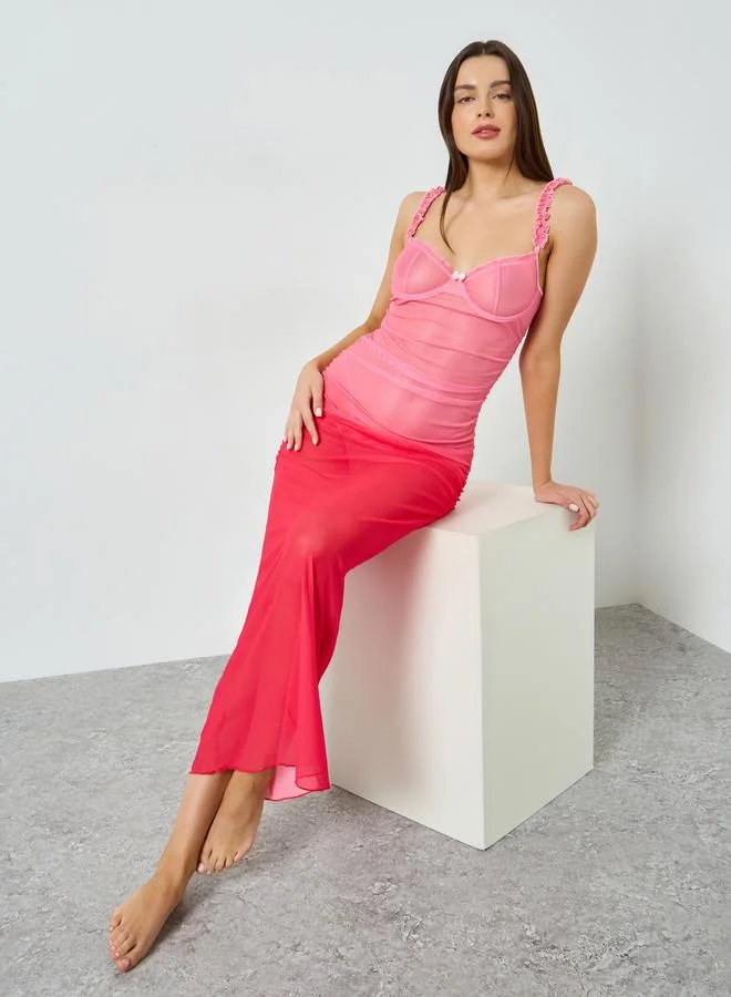 Styli Pink Ombre Wired Slip Dress with Brief