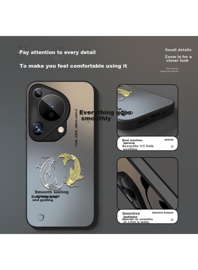 Xp Huawei Pura70Ultra Phone Case Full Cover Lens P70Ultra Heat Dissipation Frosted Cartoon Male And Female Models Anti-Fall Business High-End Sense - Graphite Gray Circular Pisces - Image 3