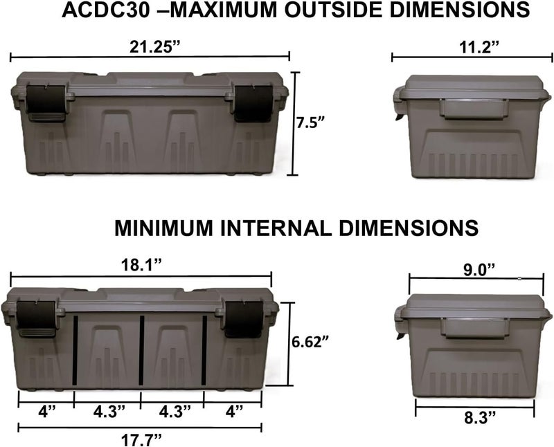MTM ACDC30 Divided Ammo Crate Utility Box, Outdoor Gear & Tool Storage, Water- Resistant, Stackable, Snap Latch, 21"x11.2"x7.5", USA Made, Dark  Earth - Image 4