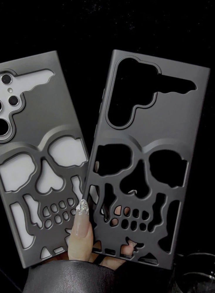 Color Fans Cool Hollow Skull Matte Black Soft Phone Case for Samsung Galaxy S23 Ultra Protective Cover - Image 3