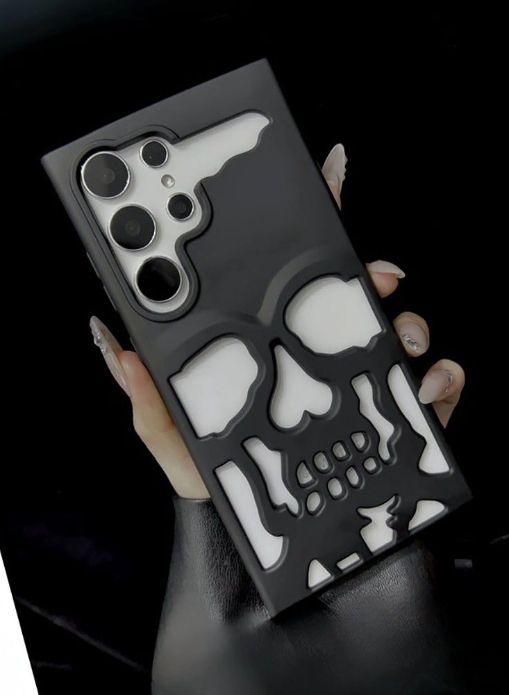 Color Fans Cool Hollow Skull Matte Black Soft Phone Case for Samsung Galaxy S23 Ultra Protective Cover - Image 2