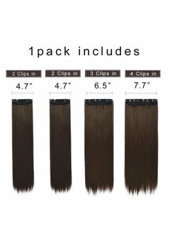 REECHO 24" Straight Long 4 PCS Set Thick Clip in on Hair Extensions Medium Ash Brown  - Image 2