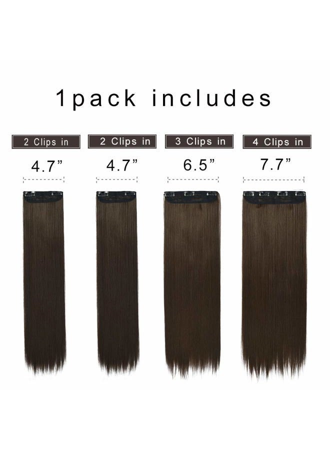 REECHO 24" Straight Long 4 PCS Set Thick Clip in on Hair Extensions Medium Ash Brown - Image 2