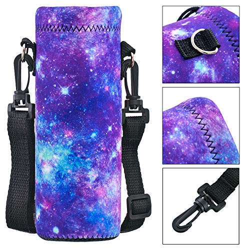 AORTDES Neoprene Water Bottle Carrier Bag with Adjustable Shoulder Strap for Men Women Walking Hiking,Portable Insulated Holder Case for Stainless Steel/Glass/Plastic Bottles (Purple Galaxy, 1000ML) - Image 3
