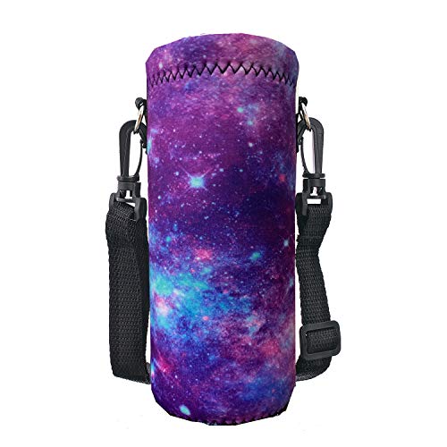AORTDES Neoprene Water Bottle Carrier Bag with Adjustable Shoulder Strap for Men Women Walking Hiking,Portable Insulated Holder Case for Stainless Steel/Glass/Plastic Bottles (Purple Galaxy, 1000ML) - Image 1