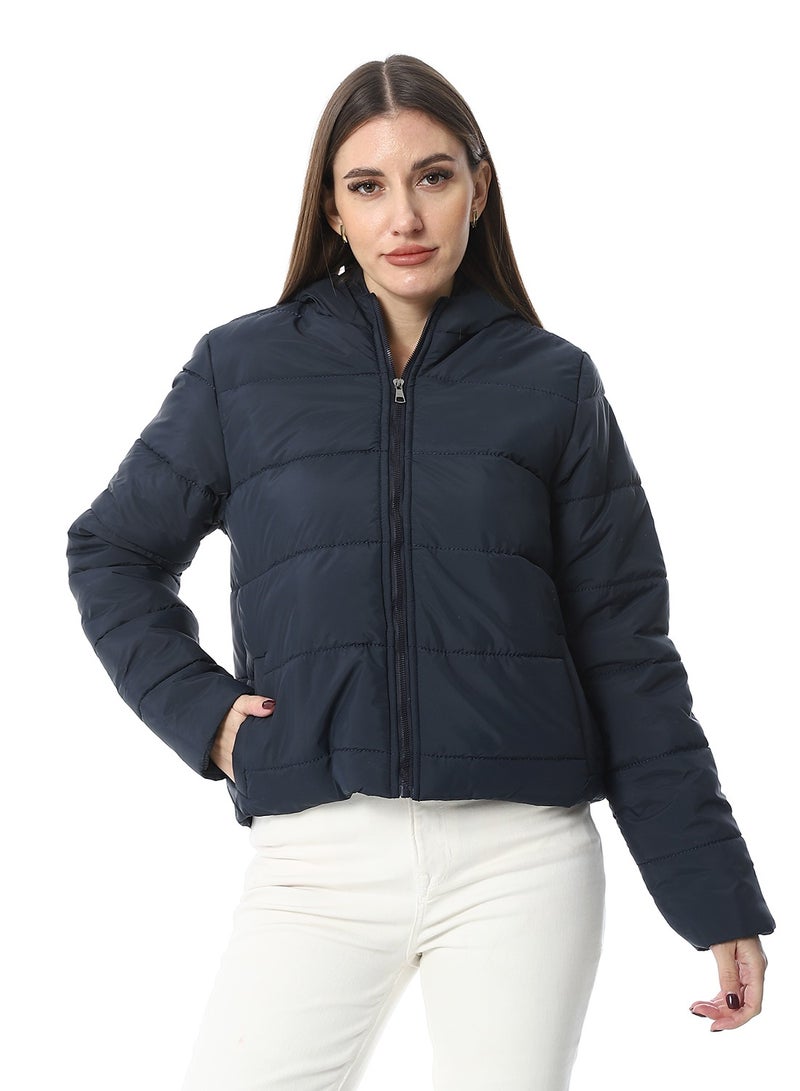Andora Hooded Plain Puffer Jacket _ Navy Blue - Image 1