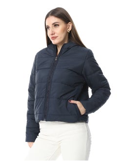 Andora Hooded Plain Puffer Jacket _ Navy Blue  - Image 2