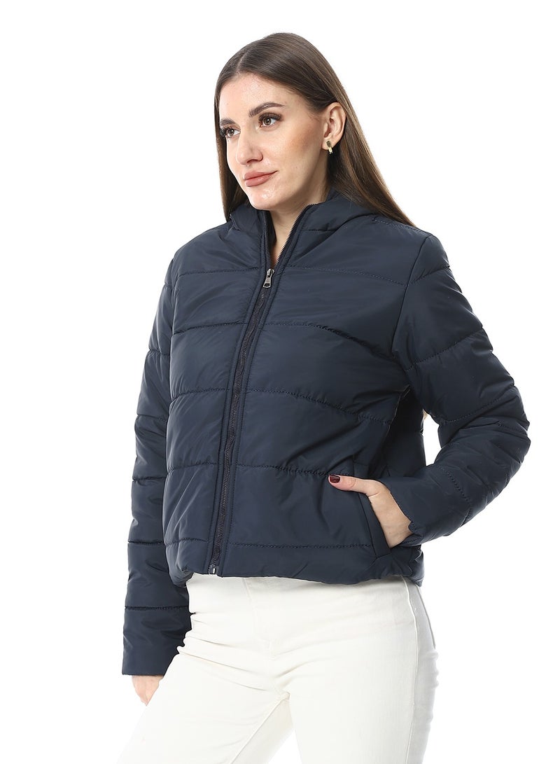 Andora Hooded Plain Puffer Jacket _ Navy Blue - Image 2