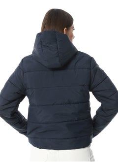 Andora Hooded Plain Puffer Jacket _ Navy Blue  - Image 3