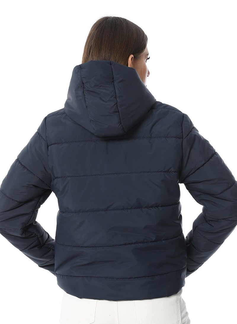 Andora Hooded Plain Puffer Jacket _ Navy Blue - Image 3