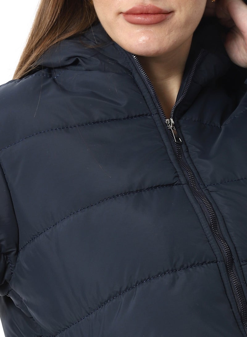 Andora Hooded Plain Puffer Jacket _ Navy Blue - Image 4