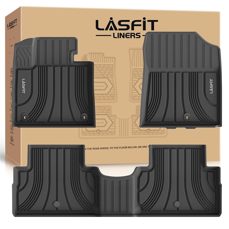 LASFIT Floor Mats for Hyundai Santa Fe 2021 2022 2023 Only Fit Gas Not Fit Hybrid or PHEV All Weather TPE Custom Fit Car Floor Liners 1st 2nd Row Mats Accessoires Black