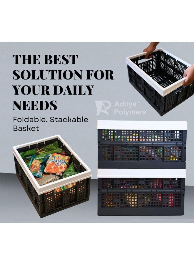 Aditya polymers - 1 pc (25Kg Capacity) Folding Stackable Basket| Collapsible Plastic Multipurpose Heavy Duty Durable Polypropylene Portable Foldable Crate for Stacking, Storing and Organizing - Image 2