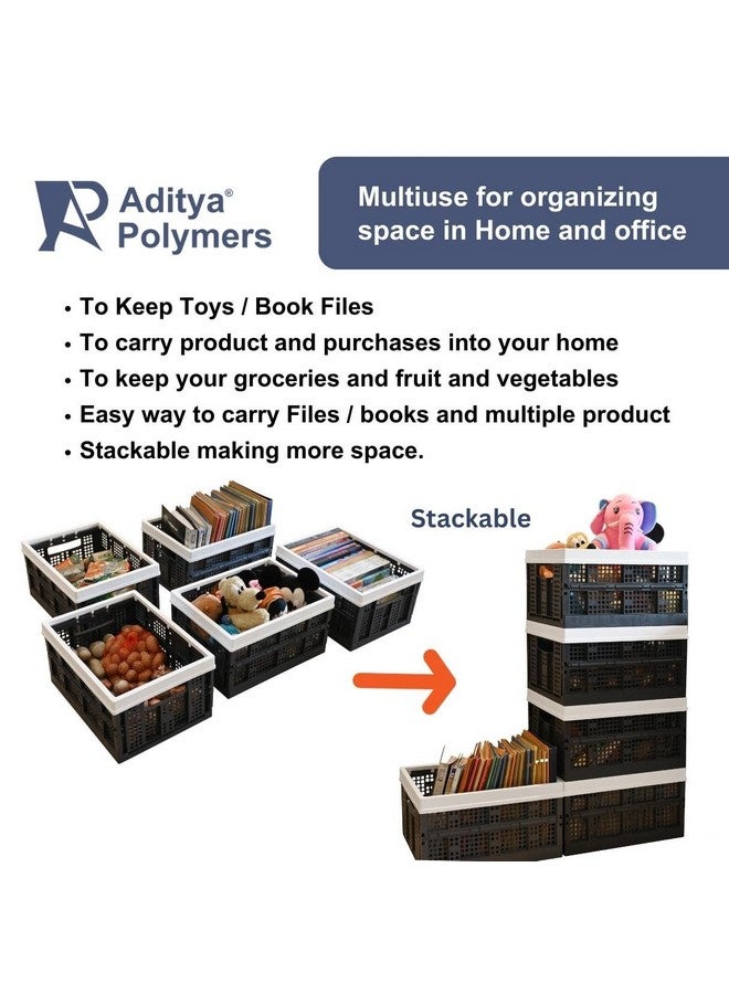 Aditya polymers - 1 pc (25Kg Capacity) Folding Stackable Basket| Collapsible Plastic Multipurpose Heavy Duty Durable Polypropylene Portable Foldable Crate for Stacking, Storing and Organizing - Image 5