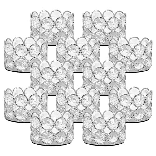 VINCIGANT Silver Crystal Tea Light Candle Holders Set of 12 for Wedding Home Table Centerpiece Decoration,Easter Gift(Candle Excluded) - Image 1