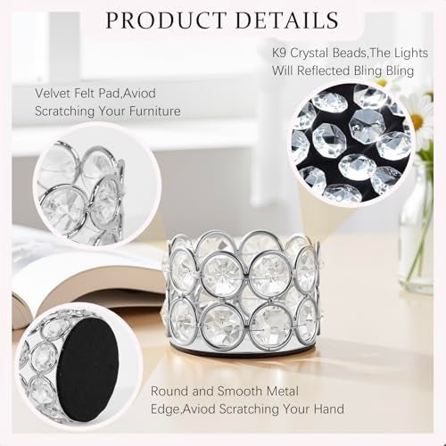 VINCIGANT Silver Crystal Tea Light Candle Holders Set of 12 for Wedding Home Table Centerpiece Decoration,Easter Gift(Candle Excluded) - Image 3