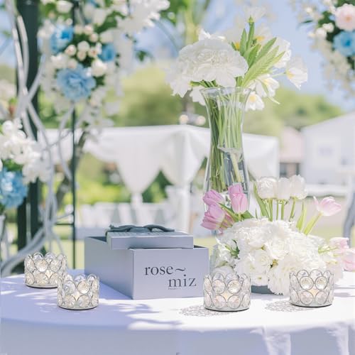 VINCIGANT Silver Crystal Tea Light Candle Holders Set of 12 for Wedding Home Table Centerpiece Decoration,Easter Gift(Candle Excluded) - Image 4