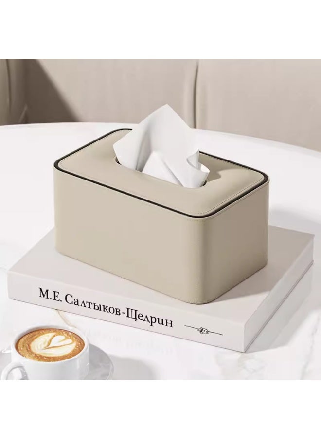 PU Leather Tissue Box Cover, Rectangular Tissue Holder, Modern Home Office, Bathroom & Living Room Tissue Organizer & Decor, Grey - Image 3