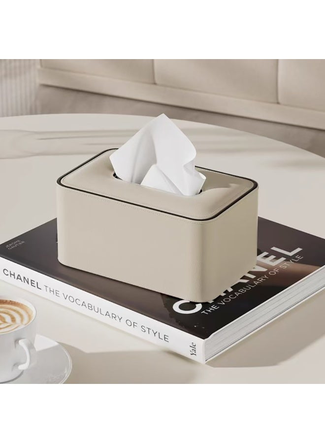 PU Leather Tissue Box Cover, Rectangular Tissue Holder, Modern Home Office, Bathroom & Living Room Tissue Organizer & Decor, Grey - Image 1