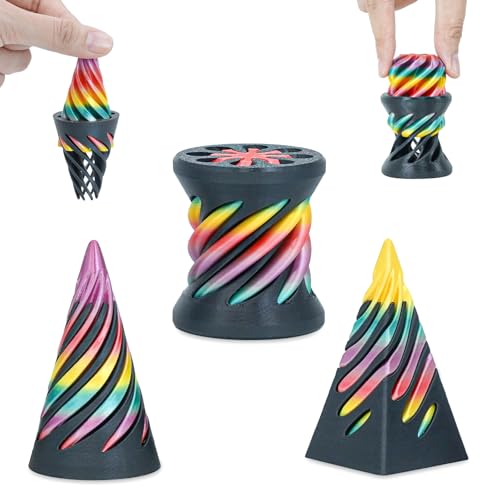 Minleway 3 Packs Impossible Spiral Cone Fidget Toys3D Printed Pyramid Passthrough SculptureMini Sensory Toy for Stress Relief AnxietyDesktop Decor Gifts for Adults Kids Rainbow Black - Image 1