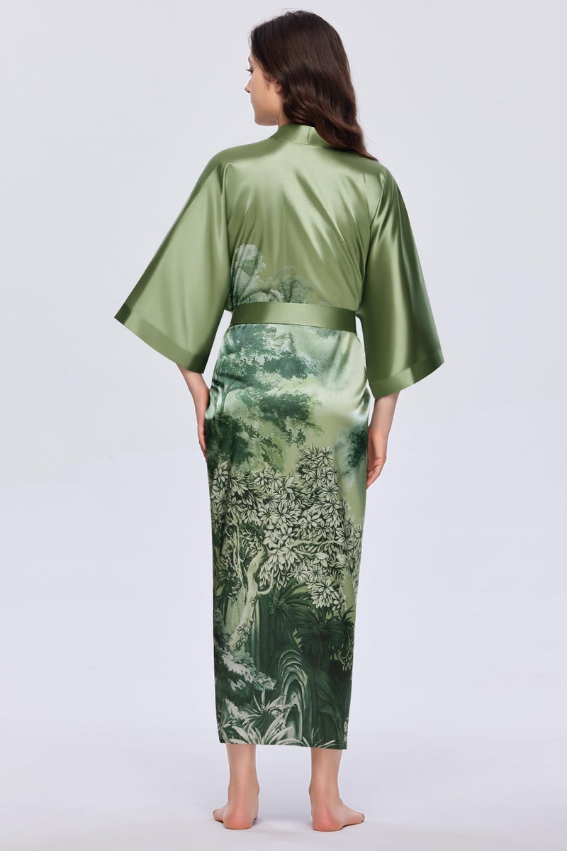 PRODESIGN Kimono Robes for Women - Long Satin Sleepwear Silky Nightgown Bathrobe Floral Dressing Gown Blouse Wedding Robe - Image 4