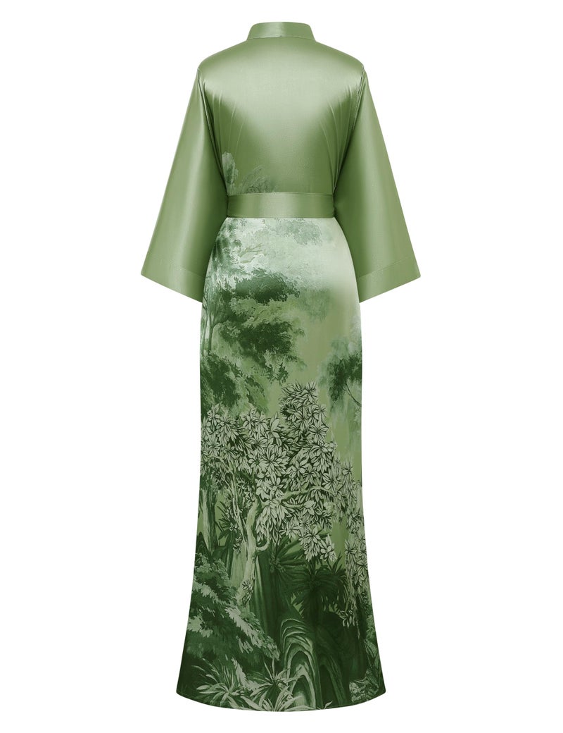 PRODESIGN Kimono Robes for Women - Long Satin Sleepwear Silky Nightgown Bathrobe Floral Dressing Gown Blouse Wedding Robe - Image 2