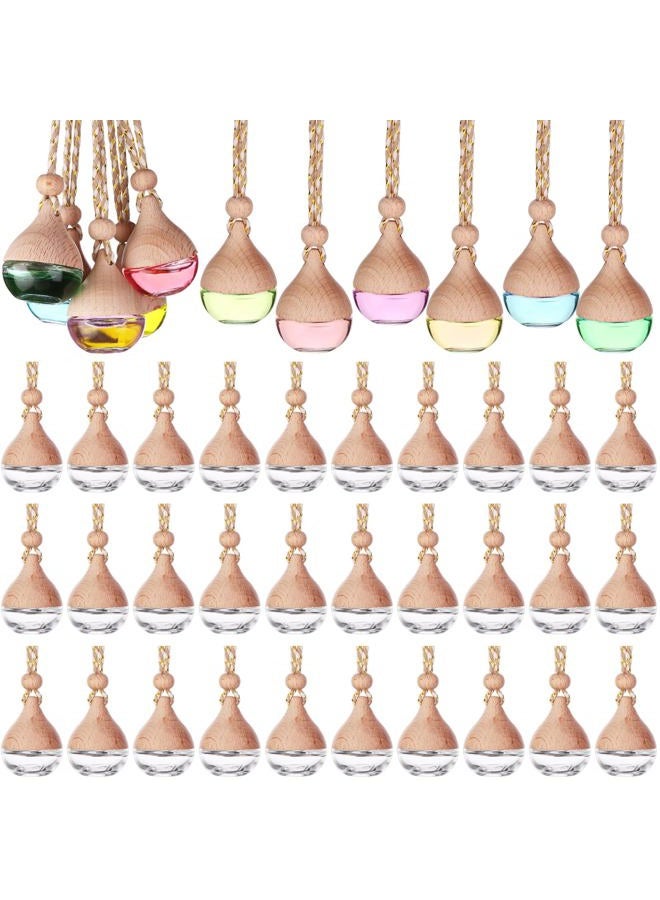 Mkhaslri 60 Pcs Hanging Car Air Freshener Car Diffuser Bottle Empty Glass Perfume Bottles Air Freshener Diffuser Bottle Pendant for Essential Oils Fragrance Aromatherapy Ornament Decor (Water Drop) - Image 1