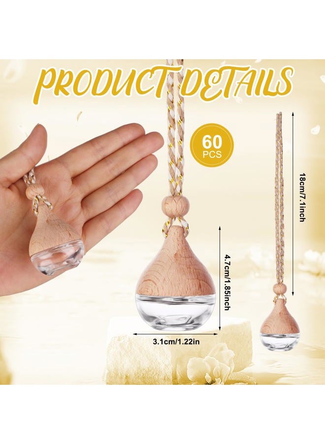 Mkhaslri 60 Pcs Hanging Car Air Freshener Car Diffuser Bottle Empty Glass Perfume Bottles Air Freshener Diffuser Bottle Pendant for Essential Oils Fragrance Aromatherapy Ornament Decor (Water Drop) - Image 3