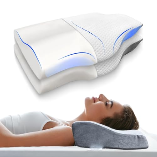 Sleepsia Memory Foam Pillow | 1 Year Warranty | Cervical Pillow for Neck Pain, Orthopedic Pillow for Neck Pain with Extra Curve Neck Support for Sleeping, Side & Back Sleepers (Grey/White) PK2 - Image 1