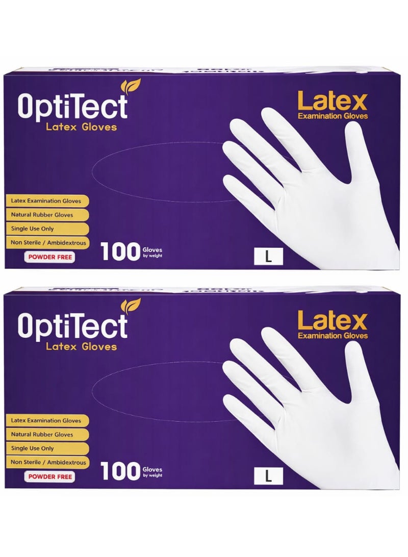 OptiTect Pack Of 2 OptiTect Latex Gloves Powder Free Large Size 100 Disposable Pieces - Image 1