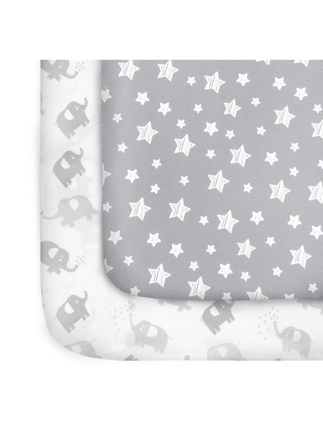 Moonsea Pack and Play Sheets 2 Pack, Stretchy Pack n Play Playard Fitted Sheet, Compatible with Graco Pack n Play, Soft and Breathable Material, Stars & Elephant  - Image 1