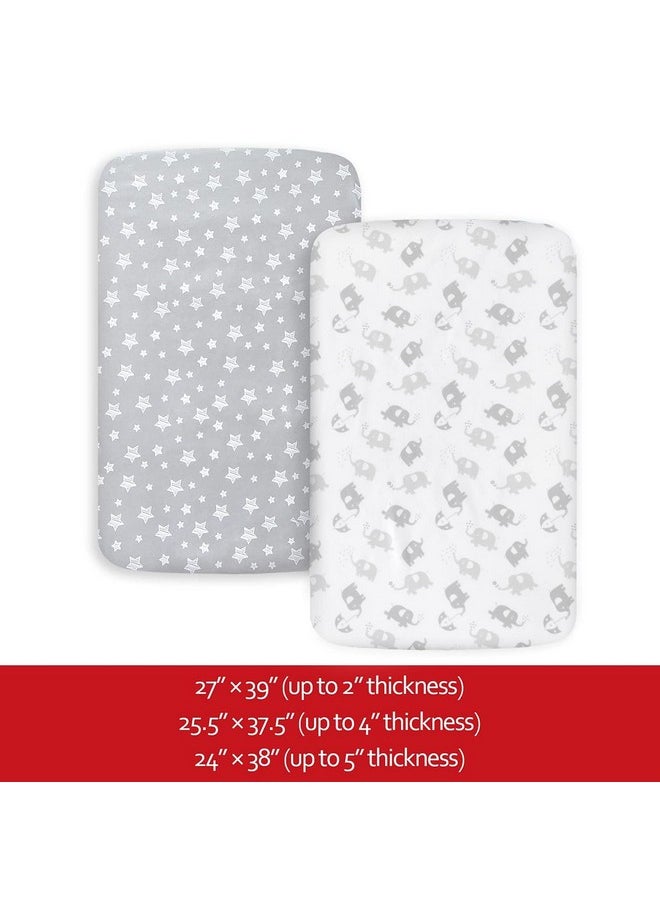 Moonsea Pack and Play Sheets 2 Pack, Stretchy Pack n Play Playard Fitted Sheet, Compatible with Graco Pack n Play, Soft and Breathable Material, Stars & Elephant  - Image 5