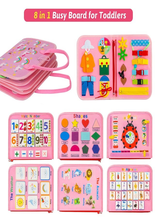 AIXMEET Toddler Busy Board Montessori Toys, Sensory Board Busy Book, Toys for Toddlers 3456 Year Old, Preschool Learning Activities with Life, Shape,Color,Animal,Weather,8 Pages (Pink) - Image 3