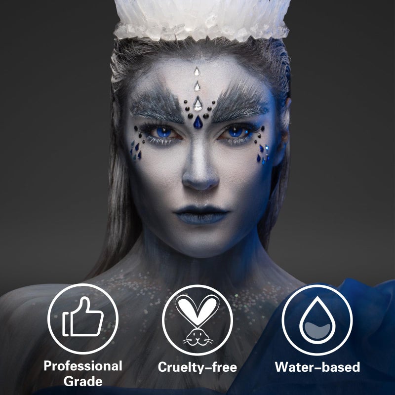BOBISUKA Grey Face Body Paint, Water Based Face Painting for Art Theater Halloween Party Cosplay Clown SFX Makeup for Women Adults, Non-Toxic Washable - Image 3