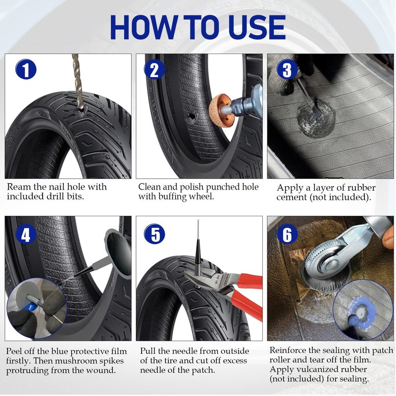 Socpuro Tire Repair Patch Tool Kit Including 24pcs Tire Patch Plugs, Tungsten Buffing Wheel, Tire Patch Roller with 4mm Twist Drill Bits for Vehicle - Image 5