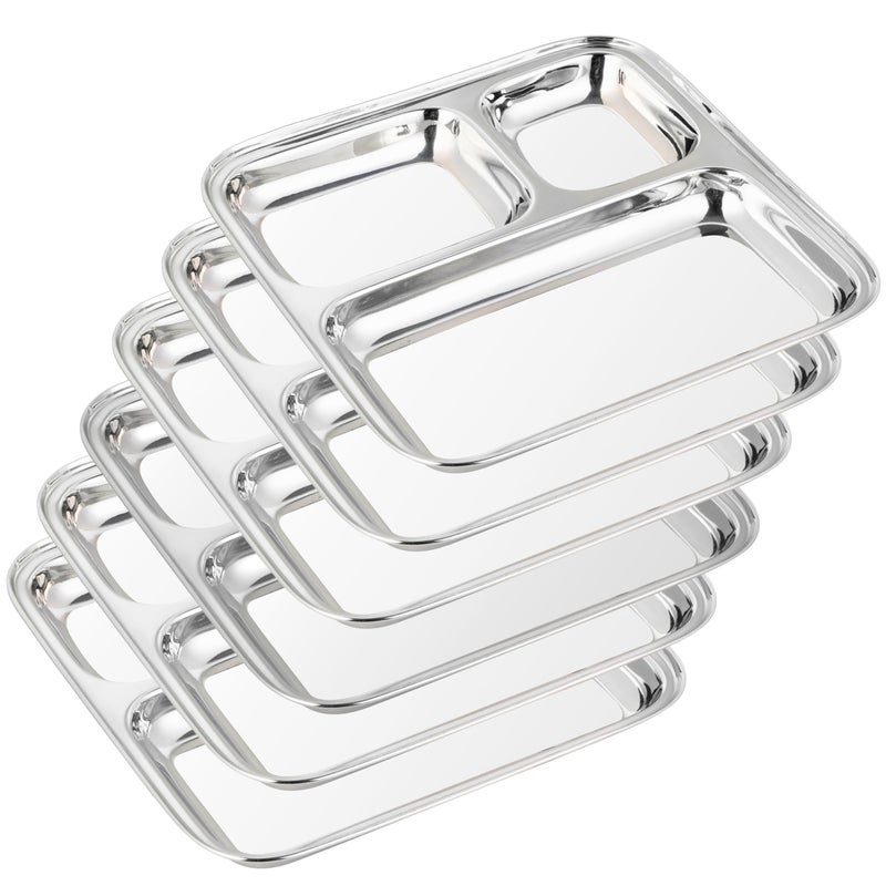 WG inc 6Pack Stainless Steel Compartment Plates Premium Dinner Plates 3 Section Divided Trays 10 inch Dishes for Kids Toddlers  Adults Great for Portion Control Camping