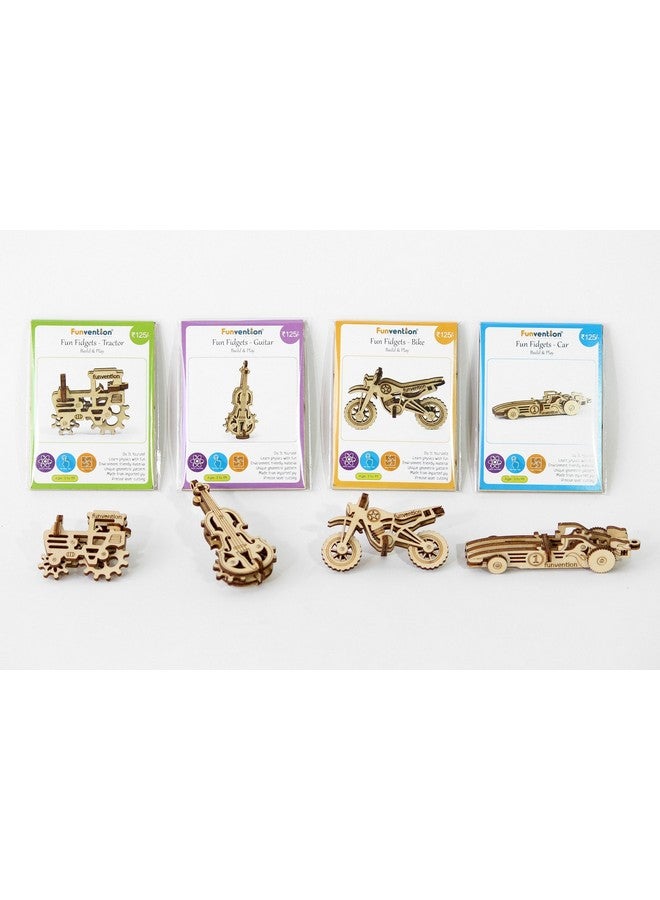 Funvention Funvention Fun Fidgets Assorted (6 x 4 DIY Miniature Mechanical Models Bike, Car, Guitar & Watch) Pack of 24 - Birthday Return Gifts Party Pack Return Favors for Kids Art & Craft STEM Learning Toys - Image 3