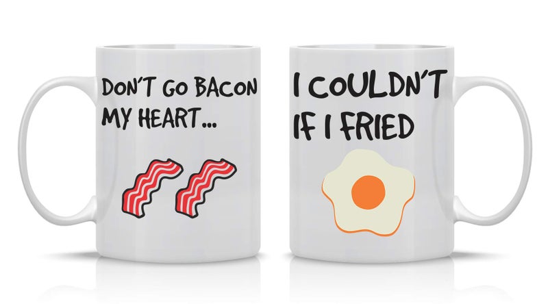 CBTwear Dont Go Bacon My Heart I Couldnt If I Fried  11oz White Ceramic Coffee Mug Couples Sets  Funny His  Her Gifts  Husband and Wife Anniversary Presents  Wedding or Engagement Gift