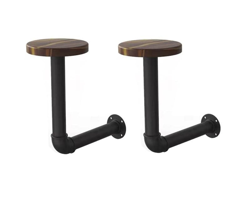 MANNIFEN Cowboy Hat Rack 2 Pack Metal Pipe  Brown Wood WallMounted Hat  Wig Holder Helmet Holderfor Coats Hats Caps 2 Black