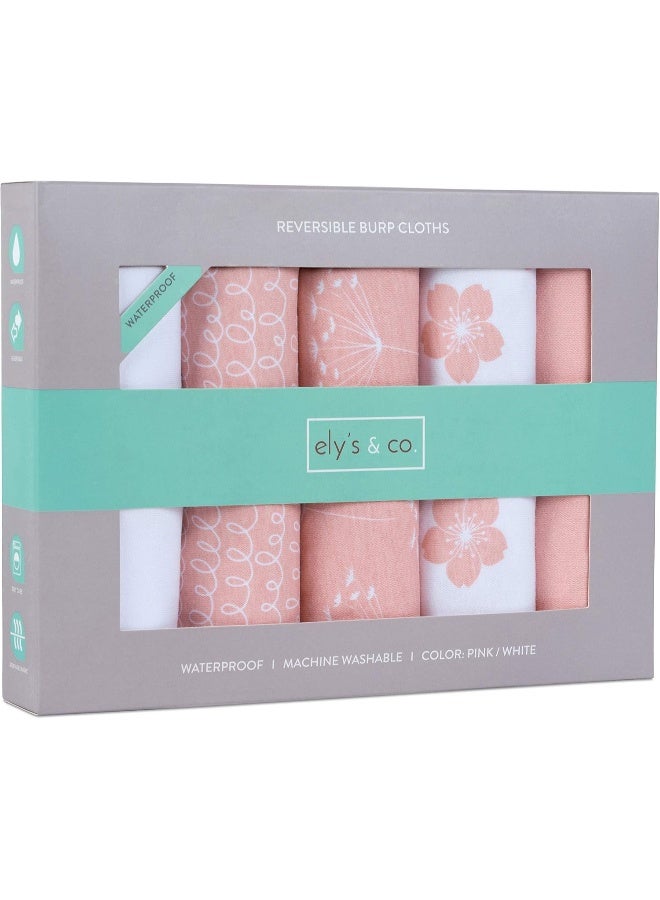 Ely's & Co. Baby Burp Cloth, Waterproof Reversible Jersey Cotton Large Burp Cloths, Cloth Diapers 20" x 12" 5 Pack I Pink Combo for Baby Girl - Image 2