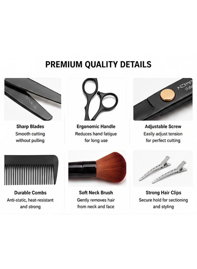 Ucanbe 11-Piece Hair Cutting Scissors Kit, Stainless Steel Hair Cutting and Thinning Shears Set with Comb, Barber Cape, Black Leather Case for Salon, Barber and Home Use - Image 3