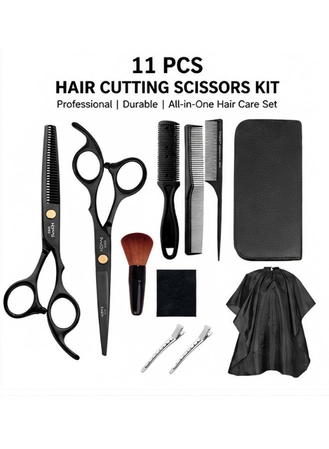 Ucanbe 11-Piece Hair Cutting Scissors Kit, Stainless Steel Hair Cutting and Thinning Shears Set with Comb, Barber Cape, Black Leather Case for Salon, Barber and Home Use - Image 1