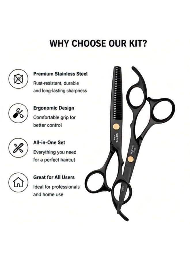 Ucanbe 11-Piece Hair Cutting Scissors Kit, Stainless Steel Hair Cutting and Thinning Shears Set with Comb, Barber Cape, Black Leather Case for Salon, Barber and Home Use - Image 2