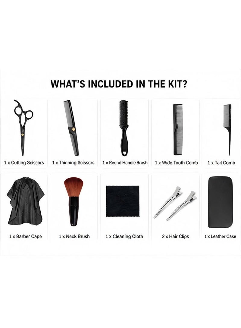 Ucanbe 11-Piece Hair Cutting Scissors Kit, Stainless Steel Hair Cutting and Thinning Shears Set with Comb, Barber Cape, Black Leather Case for Salon, Barber and Home Use - Image 4