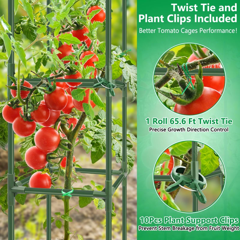 SprintGy 3 Pack Square Tomato Cages, 49'' Tall Heavy Duty Steel Tomato Trellis Kit for Garden, Plant Support Tower Stakes Cucumber Pepper Trellis for Climbing Vegetable Flowers - Image 4
