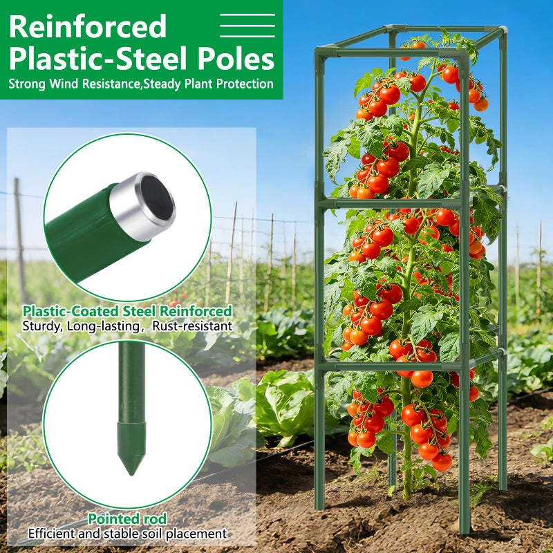 SprintGy 3 Pack Square Tomato Cages, 49'' Tall Heavy Duty Steel Tomato Trellis Kit for Garden, Plant Support Tower Stakes Cucumber Pepper Trellis for Climbing Vegetable Flowers - Image 3
